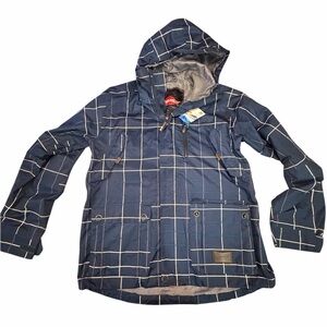 SIMS Snowboarding Jacket Navy Blue Hooded Jacket with White Grid Pattern